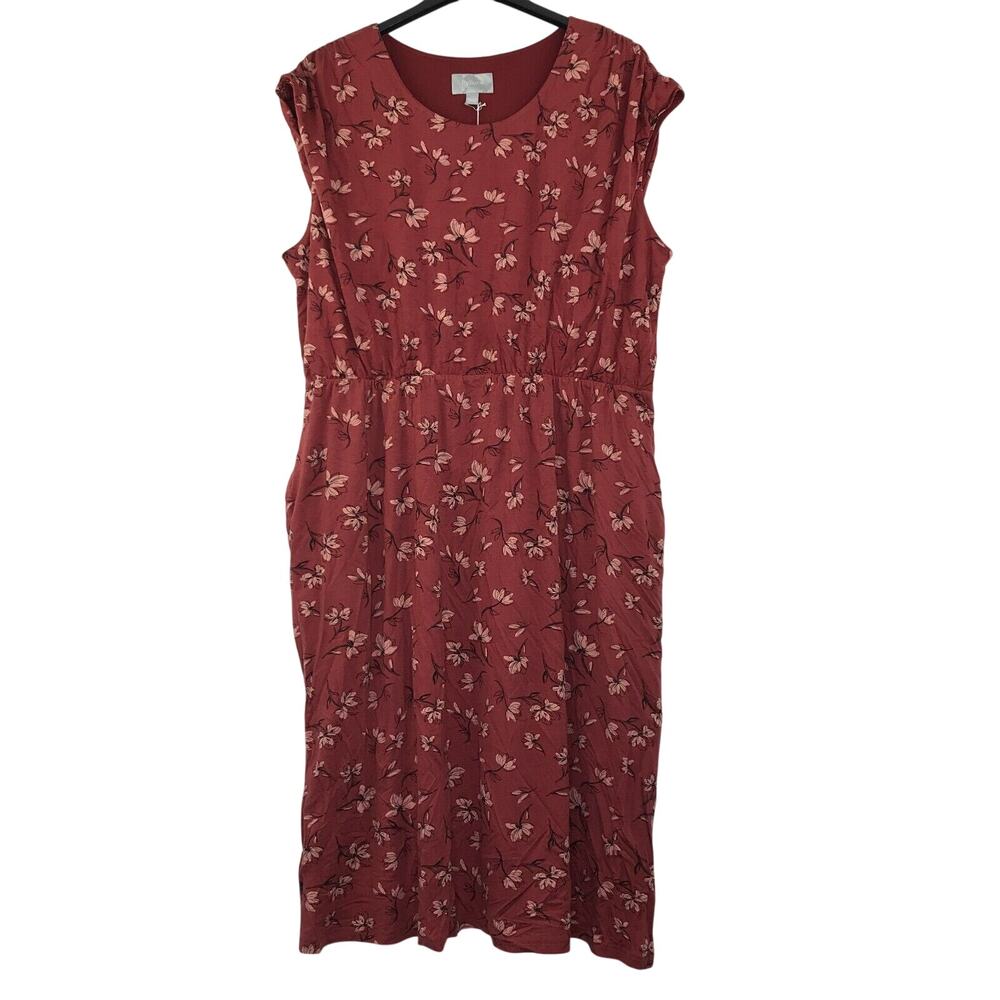 Ryllace Women's 2X Dress Red Orange Floral Sleeveless A-Line Blouson Plus NWT